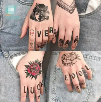 стикер с татуировка на пръст, на английски език буквата, Арабски цифри, Фалшиви Татуировки, Флаш Татуировка, Ръка, Пръст, Татуировка дизайни за Жени, Мъже, едно Момче