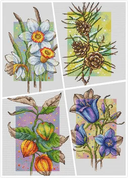 Четырехсезонные цветя Комплект за Бродерия на кръстат бод Електронен фигура Ръкоделие в PDF формат за електронна поща